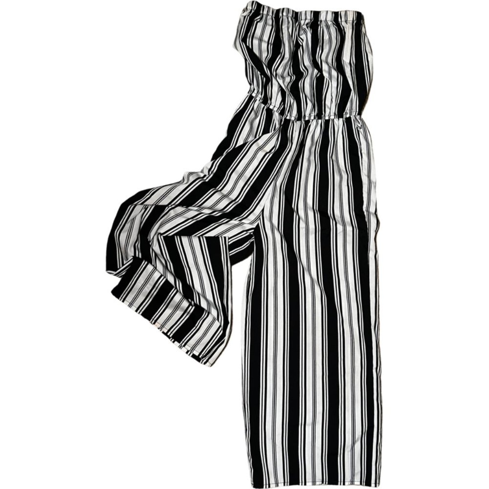 Black and White Strip Halter Jumpsuit